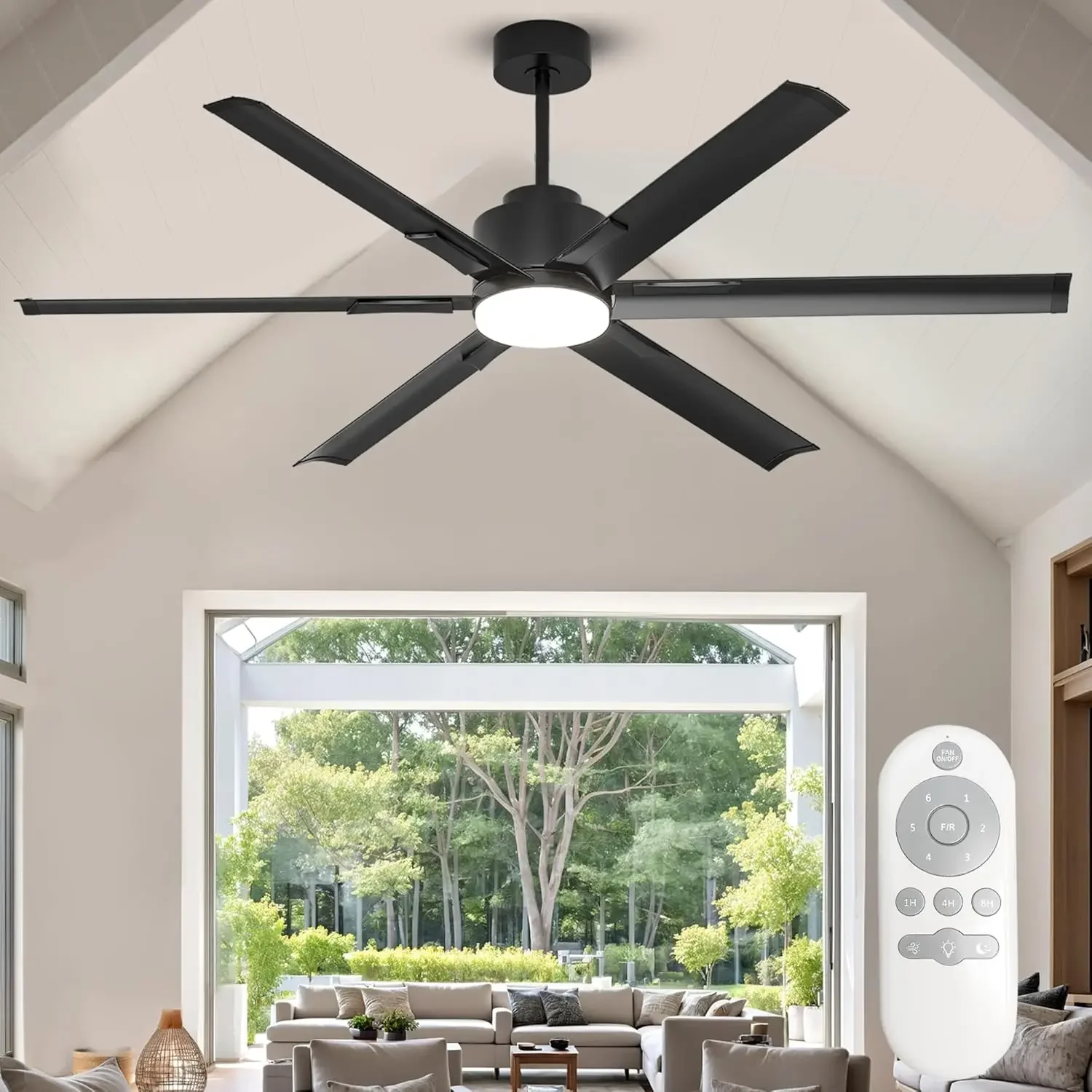 

72 Inch Ceiling Fan with Light,High CFM Industrial LED Fan Lights with 6 Aluminium Blades,Remote Control, Air Reversible