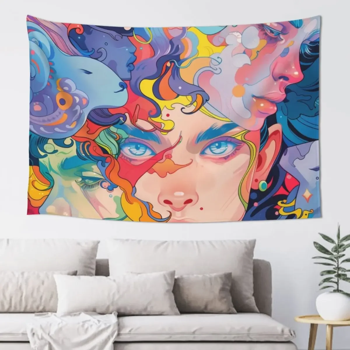 Pop Art Fusion: Vibrant Multifaceted Boy Portrait Tapestry Bedrooms Decor Decorations For Room Tapestry