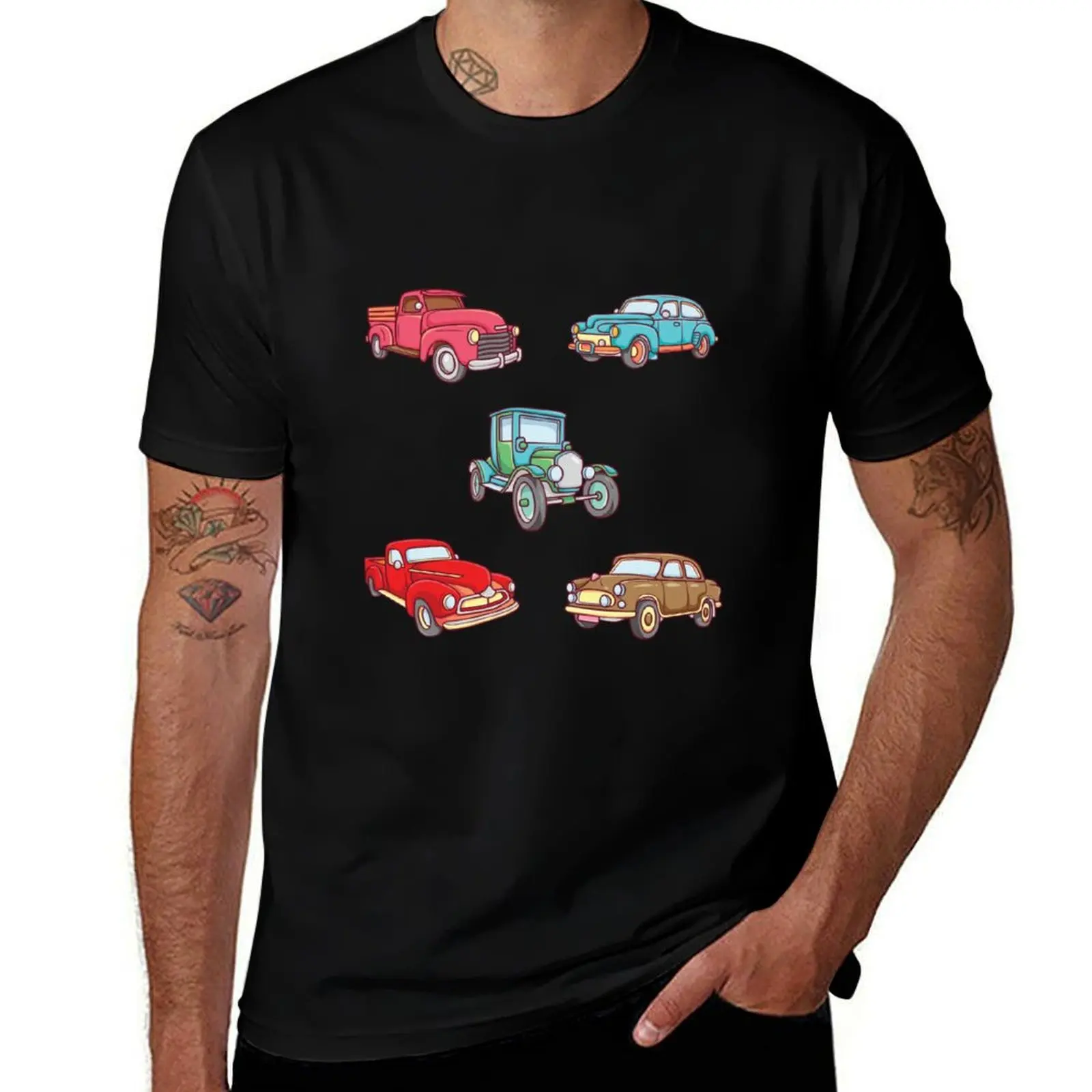 

OLD CARS STICKER PACK T-Shirt Big and Tall Basic Tee Shirt