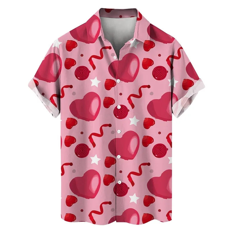 3D-Druck Valentinstag Button-Down-Shirts für Männer Kurzarm Sommer lässig ausgebreiteten Kragen Strand hemden Mode Herren hemden Top