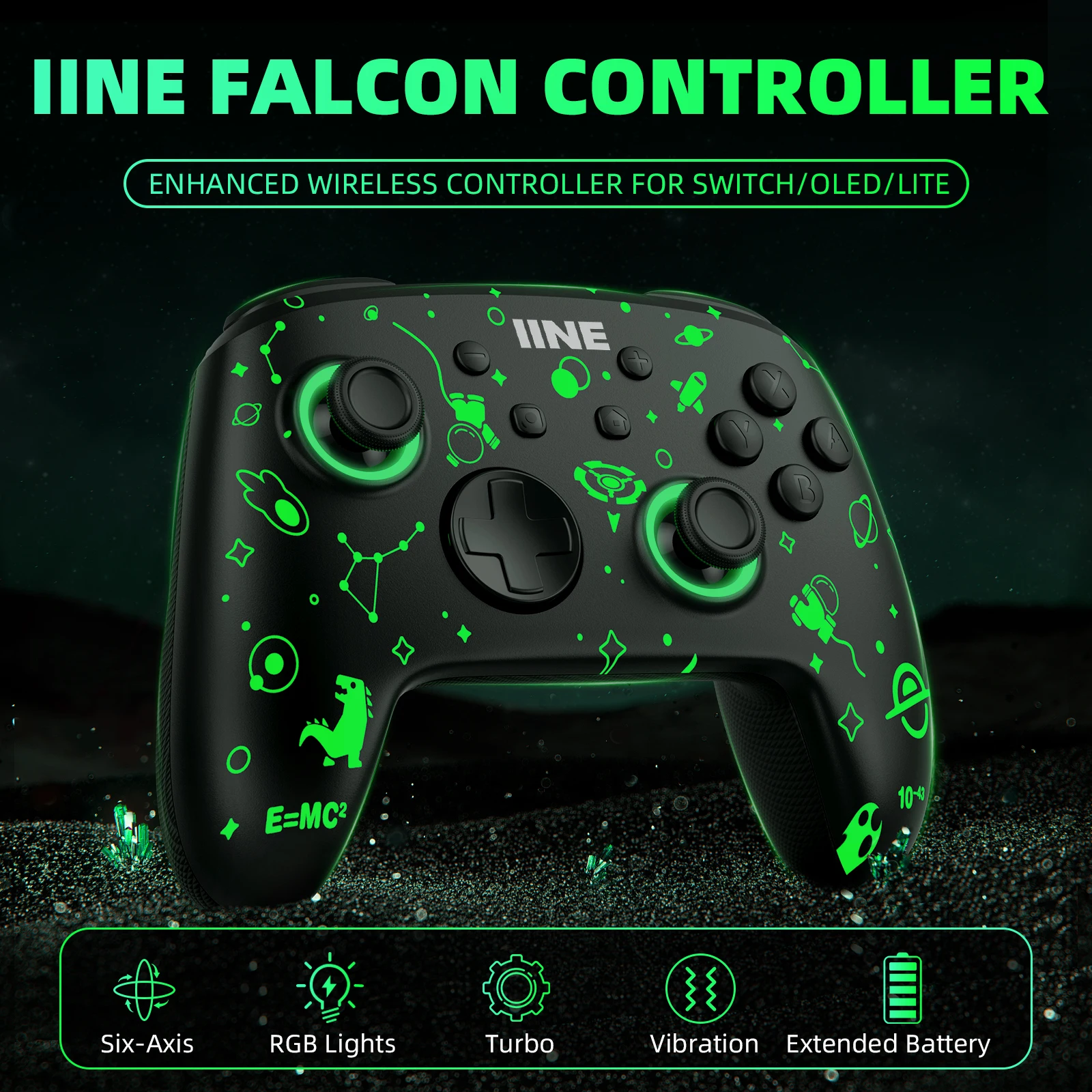 IINE Falcon Luminous Wireless Controller Wake Up Support NFC Amiibo Compatible Nintendo Switch/Switch OLED/PC Steam