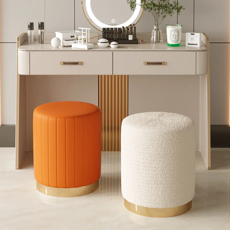 Cheap Round Wooden Stool Green Foot Stool Velvet Gold Metal Base Ottoman Stool