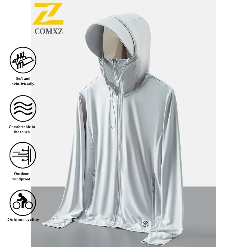 سترة بقلنسوة صيفية للحماية من الأشعة فوق البنفسجية للزوجين بعامل حماية من الأشعة فوق البنفسجية 50 + معطف جلد مع غطاء رأس أنيق قابل للفصل للرياضات الخارجية ملابس واقية من الشمس #4