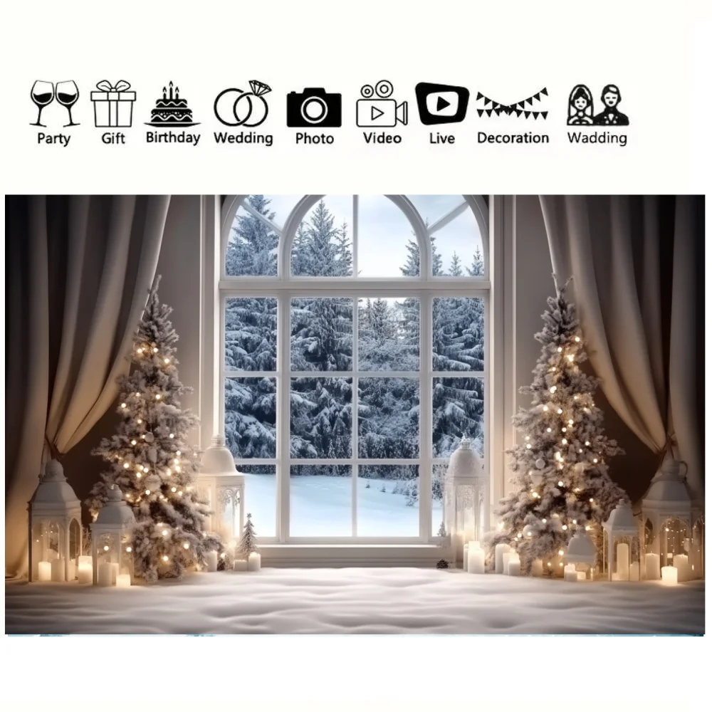 Large Size Snow Window Background Vibrant Vinyl High-Resolution Winter Backdrop Thematic Photography Background for Photo Shoots