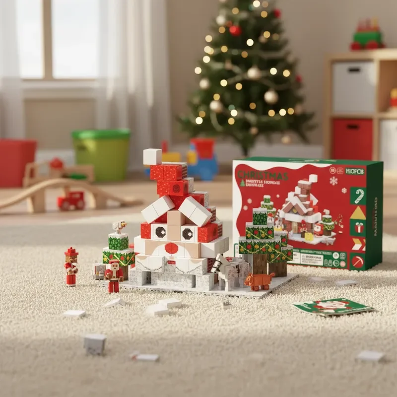 مكعبات بناء مغناطيسية إبداعية جديدة ، عالم مشهد عيد الميلاد الخاص بي مع مجموعة مغناطيسية ، ديكورات سطح الطاولة ذاتية الصنع ، هدية عيد الميلاد