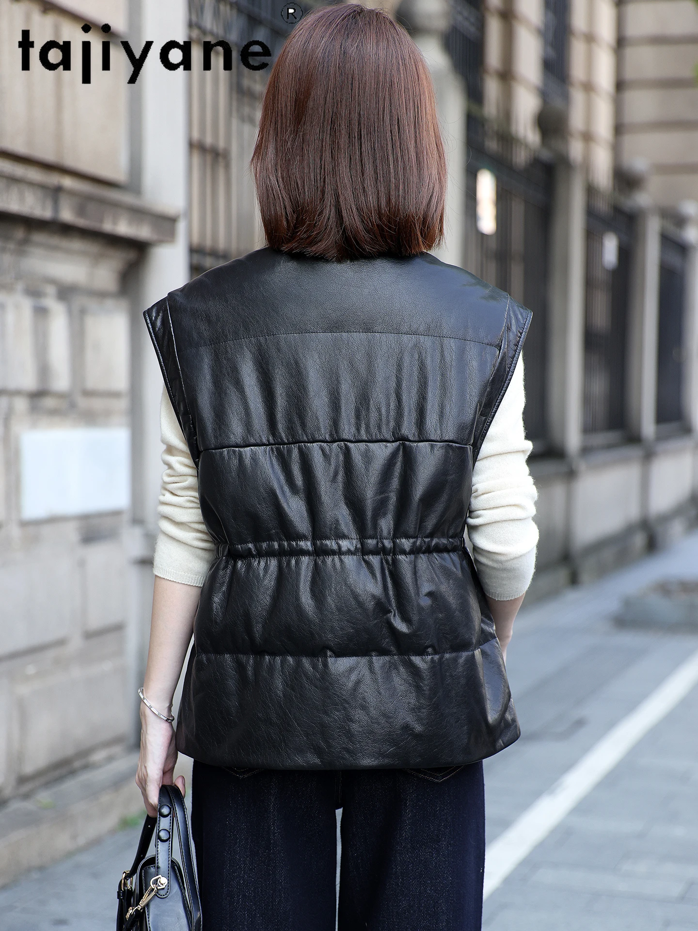 TAJIYANE Real Top-grain Cow Leather Vest Women Sleeveless 90% White Goose Down Coat Stylish Slim Jackets 2025 Woman Clothes 가죽자켓