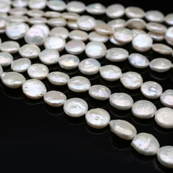 White Baroque Pearl Full Hole Button Coin Shape Natural Freshwater Pearl Loose Beads DIY Accessories Jewelry 15-16mm