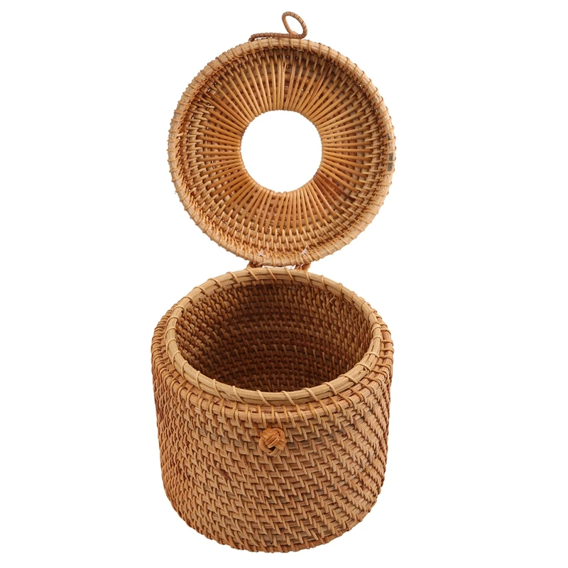 

Round Rattan Tissue Box Vine Roll Holder Toilet Paper Cover Dispenser For Barthroom,Home,Hotel And Office