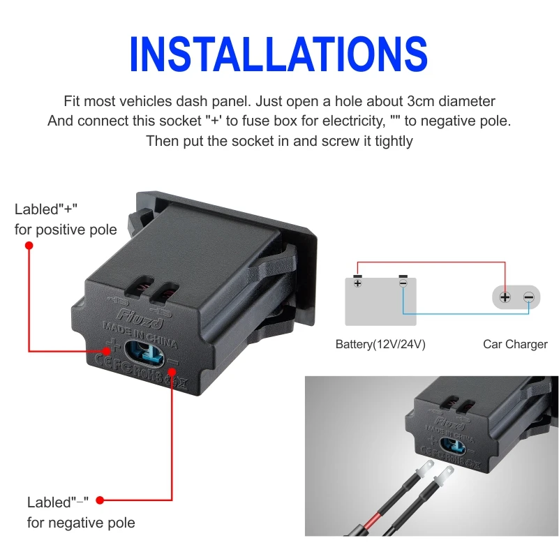 QC3.0 PD Автомобильное зарядное устройство с двумя портами USB 12 В 24 В Розетка для зарядки телефона Адаптер питания для мотоцикла Кемпер Грузовик ATV Лодка RV