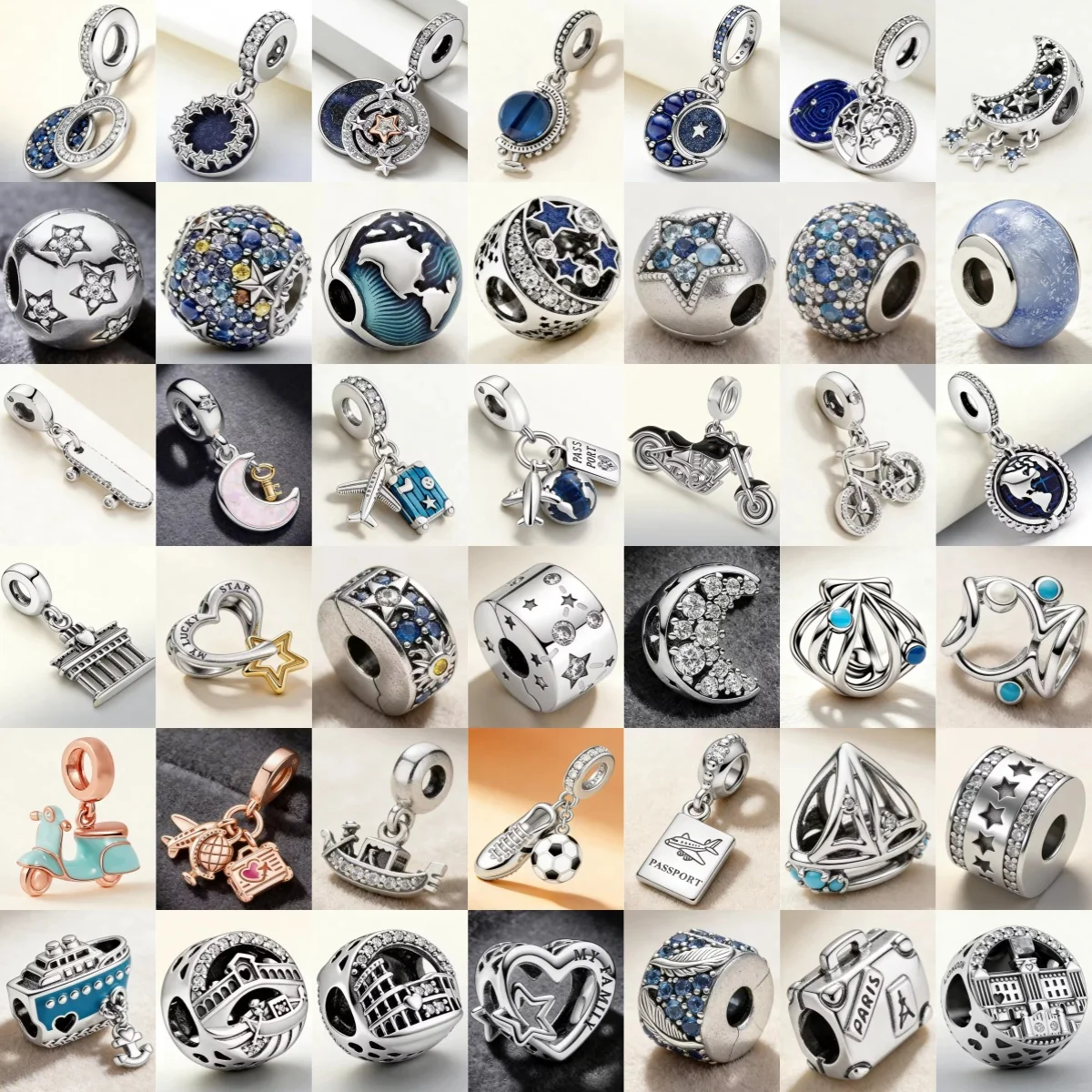 Trunk Globe, Airplane, Motorcycle, Ship, Landmark Building, 925 Silver DIY Charm Pendant Fit For Bracelets Necklaces Accessories