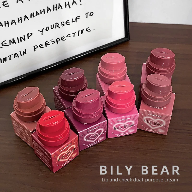 Bily Bear 2 em 1 Creme para Lábios e Bochechas, Blush em Bálsamo, Tint Facial Hidratante, Misturável, de Longa Duração, Maquiagem com Brilho Natural
