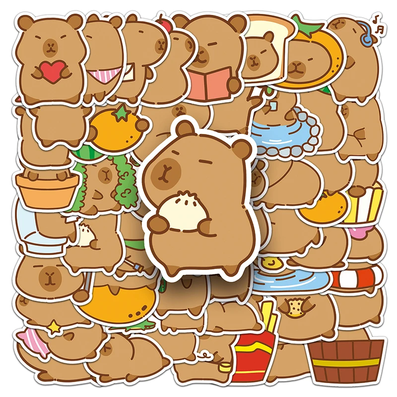 51Sheets Cartoon Kawaii Capybara Stickers Cute Animal Sticker Luggage Laptop Car Bike Skateboard DIY Graffiti Decals Toys