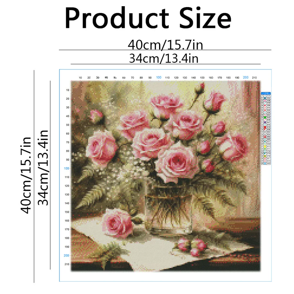 HUACAN Cross Stitch Kits Rose Flower Embroidery Sets Floral Needlework Dmc Threads 11Ct Picture Printed Canvas Home Decor view 2