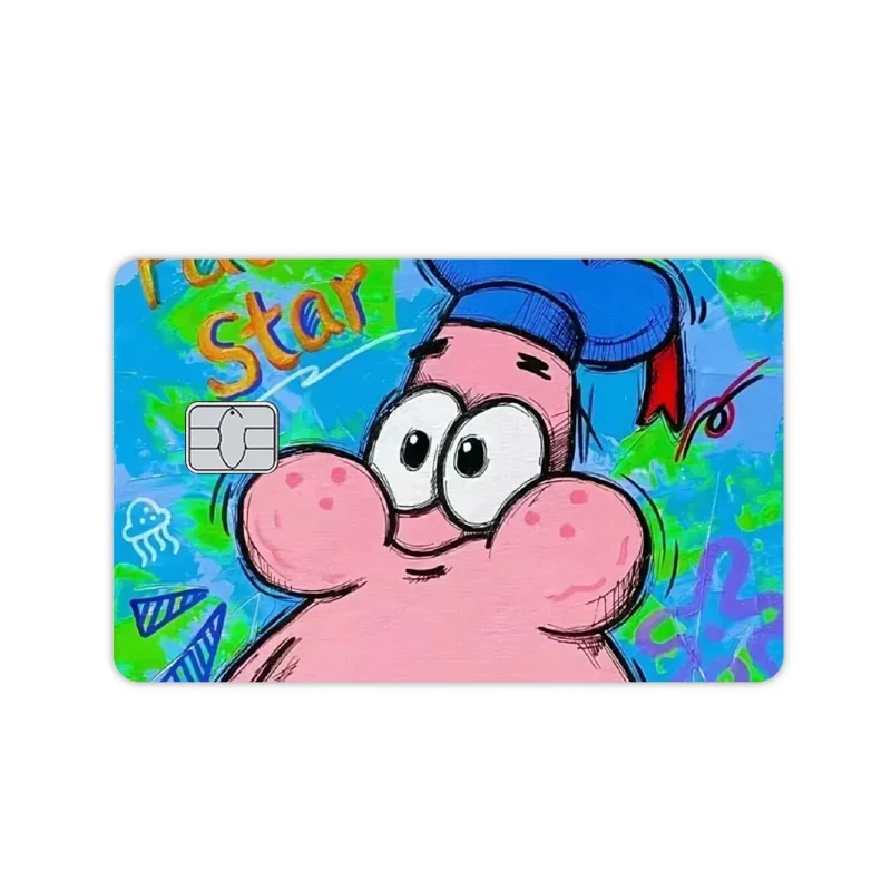 Anime Spongebobs Kawaii Diy Star Laser Credit Card Stickers Fashion Anti-scratch Cartoon Figure Debit Bank Card Film Skin Tape