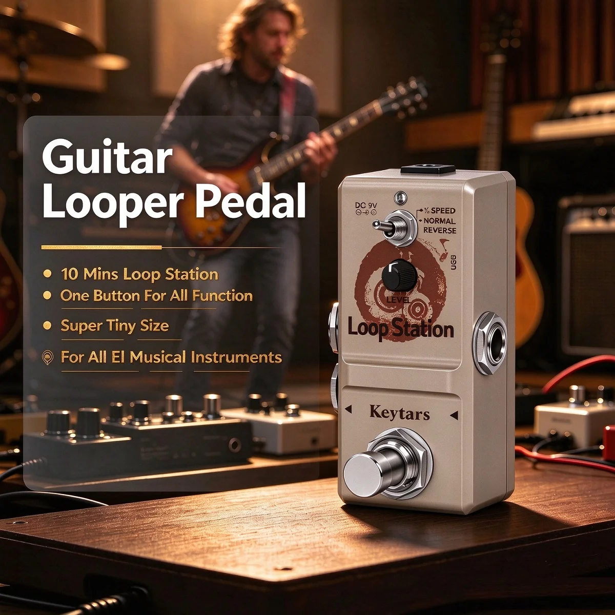 Keytars Nano Looper Gitaareffectpedaal 10 Minuten Looping Onbeperkte Overdubs 1/2 Snelheid & Reverse Modus Loop Station Stompbox