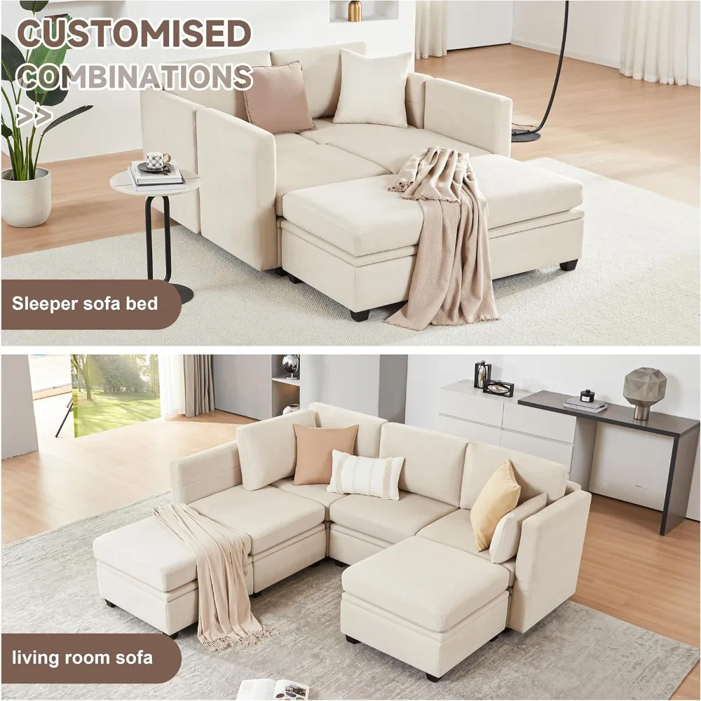 Modular Sectional Sofa with Storage, U Shaped Sectional Couch for Living Room, Convertible Modular Sofa Couch