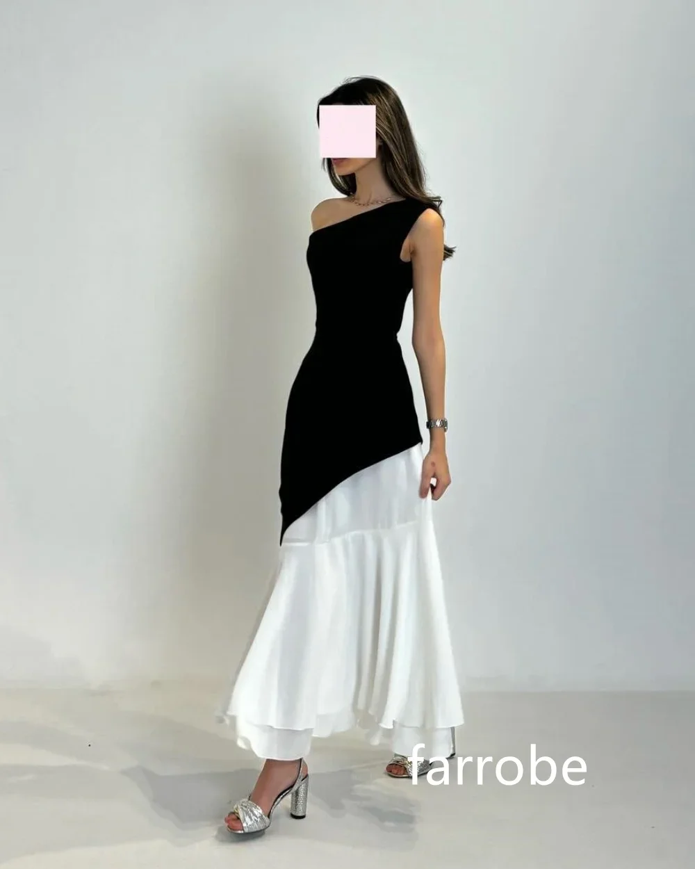 Robe Mi-Longue Plissée en Jersey de Style Moderne Personnalisée, Ligne A, Asymétrique, Épaule Dénudée, Zones, Pastrol, Unisexe, Style Chinois, Formel