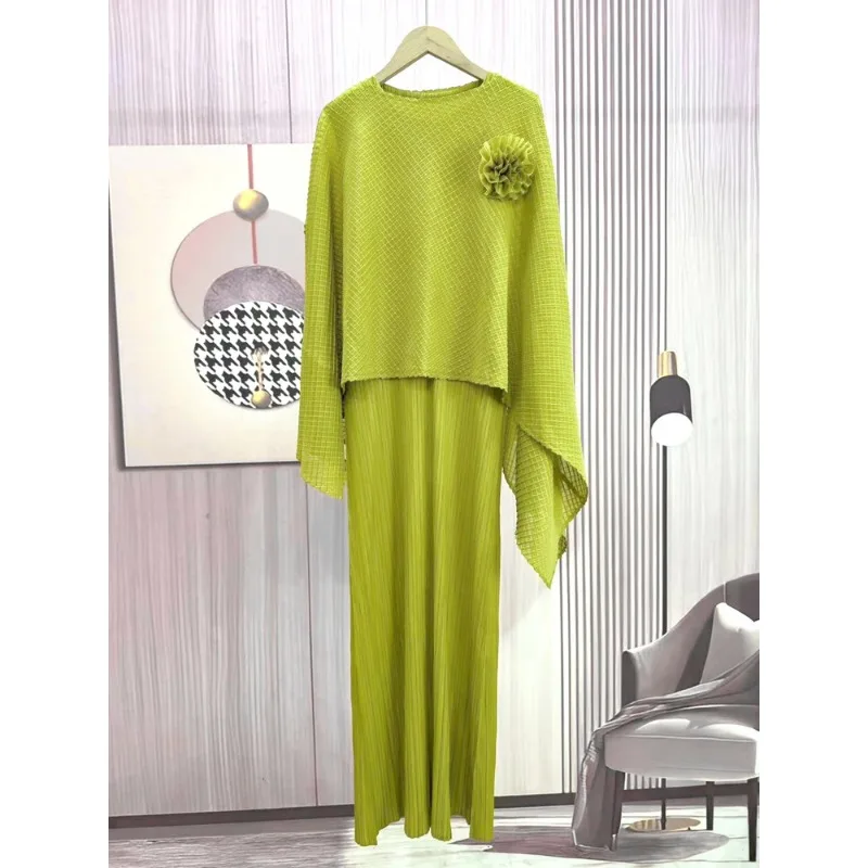 Capa plissada xale top meia saia conjunto de 2 peças miyake stretch plus size temperamento feminino deslocamento diário ocasiões de negócios