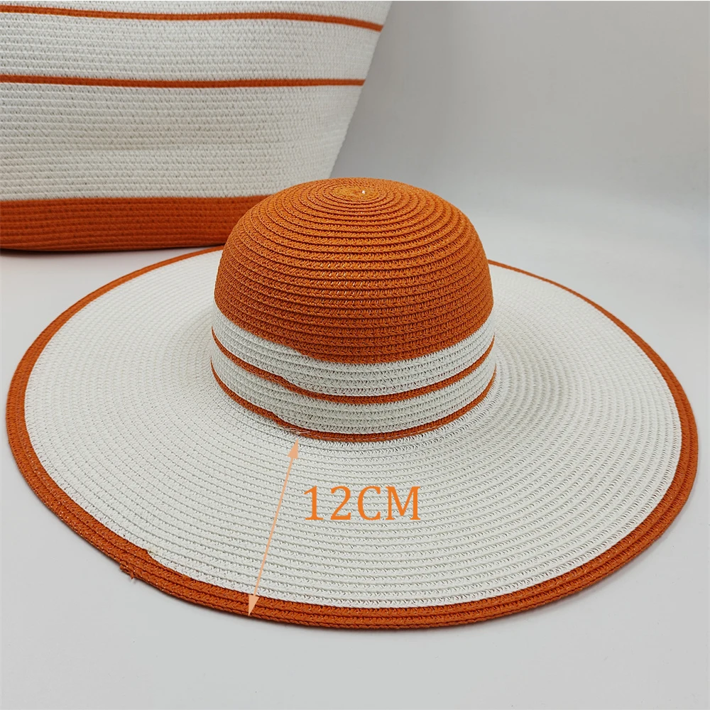 2023 Large Capacity Bag and Straw Hat Set Women's Elegant Handbag Summer Sunscreen Beach Straw Hat Colorful Stripe Design