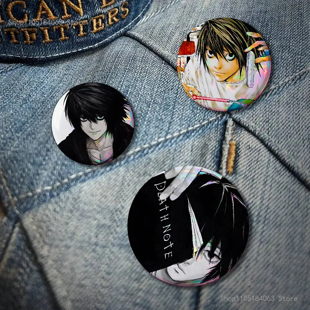 L-Lawliet D-Death Note Badges Button Round Creative Pin Brooch Badge Bag Decor Fans Collect Friends Gifts