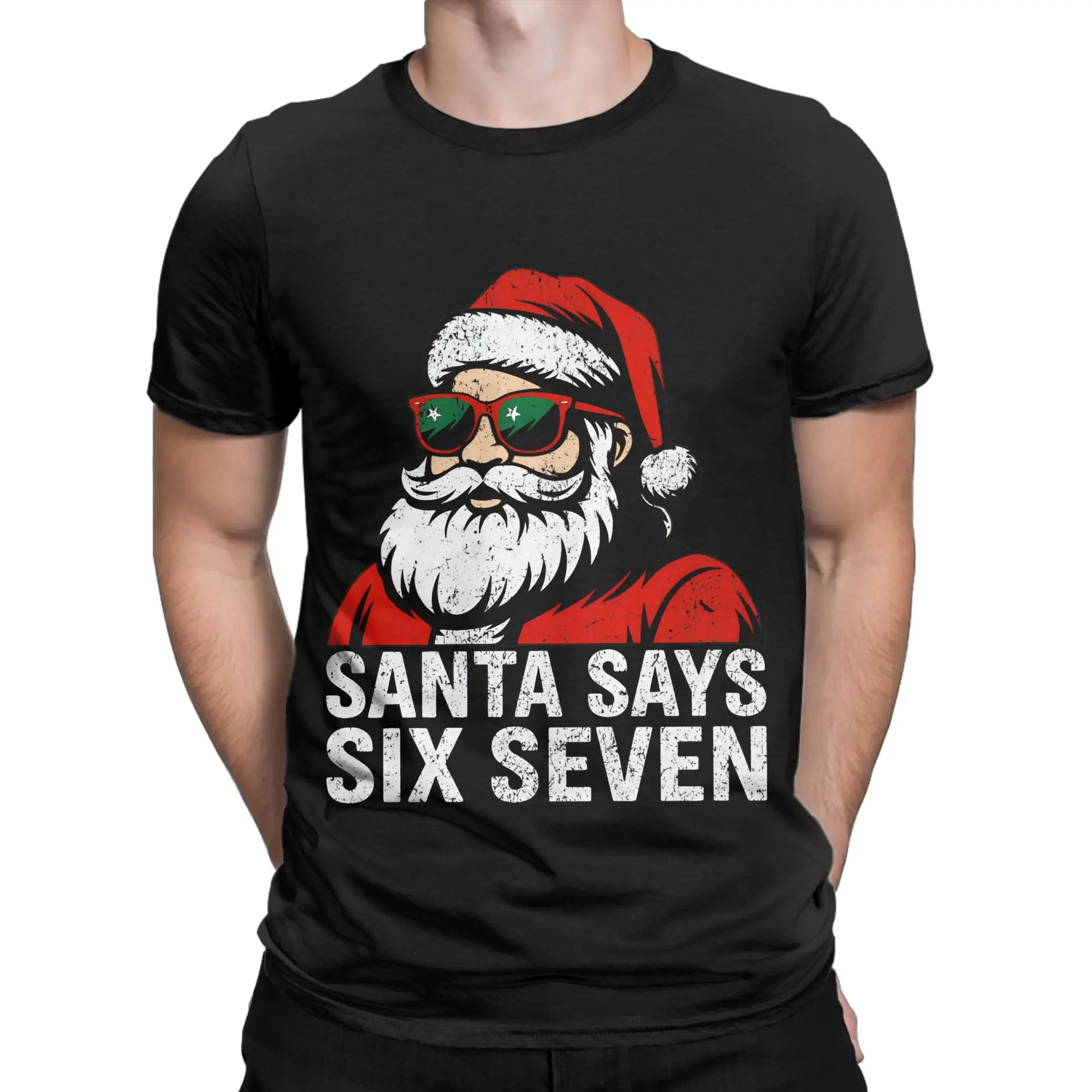 

Санта говорит шесть семь забавных рождественских товаров для мужчин и женщин футболки из 100% хлопка футболка с графическим рисунком одежда