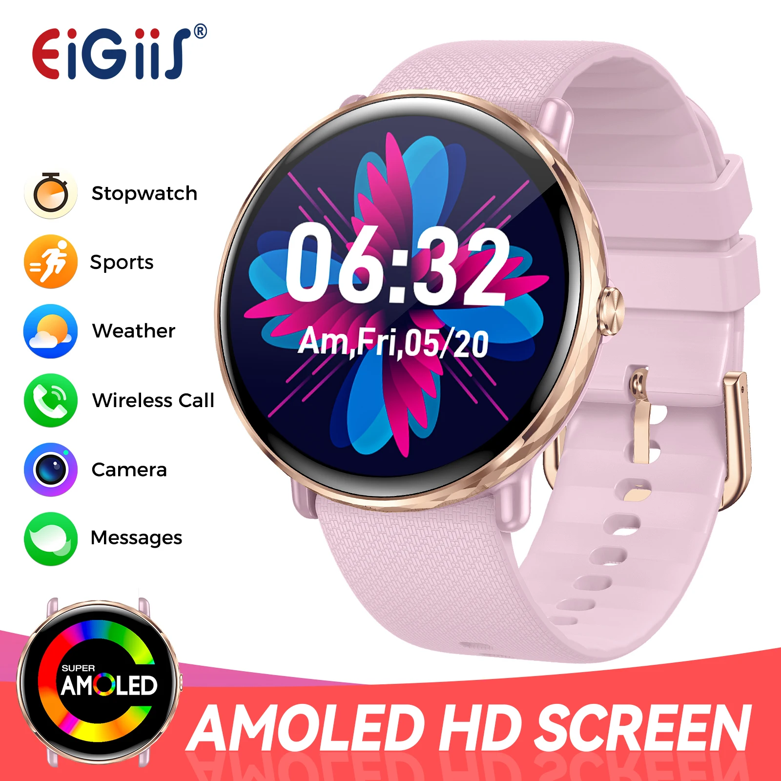 EIGIIS reloj inteligente para hombres y mujeres 1,78 "AMOLED llamada/responder rastreador de ejercicios ritmo cardíaco sueño Monitor de oxígeno en sangre IP68 impermeable