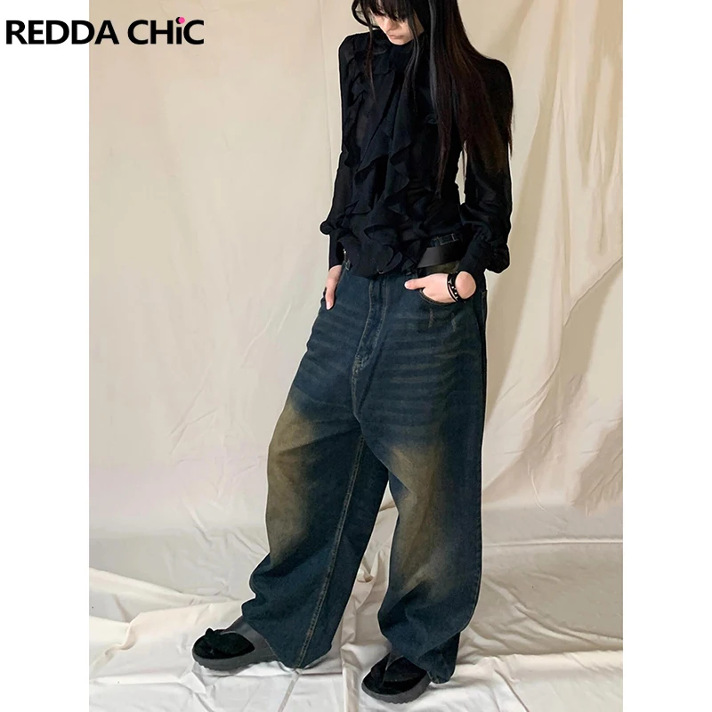 

REDDACHiC Colossus Low Waist Women Baggy Jeans Whiskers Frayed Distressed Washed Straight Wide Leg Pants Hiphop Vintage Clothes