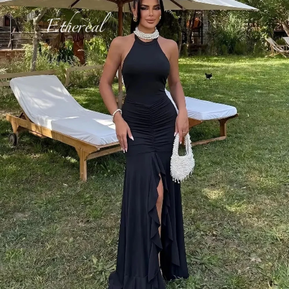 aliexpress black dress Hollow Out Black Mini A-line Dress Women Sexy Round Neck Long Sleeve Waist  Cinching Dresses 2025 Lady Chic Party Club Robe