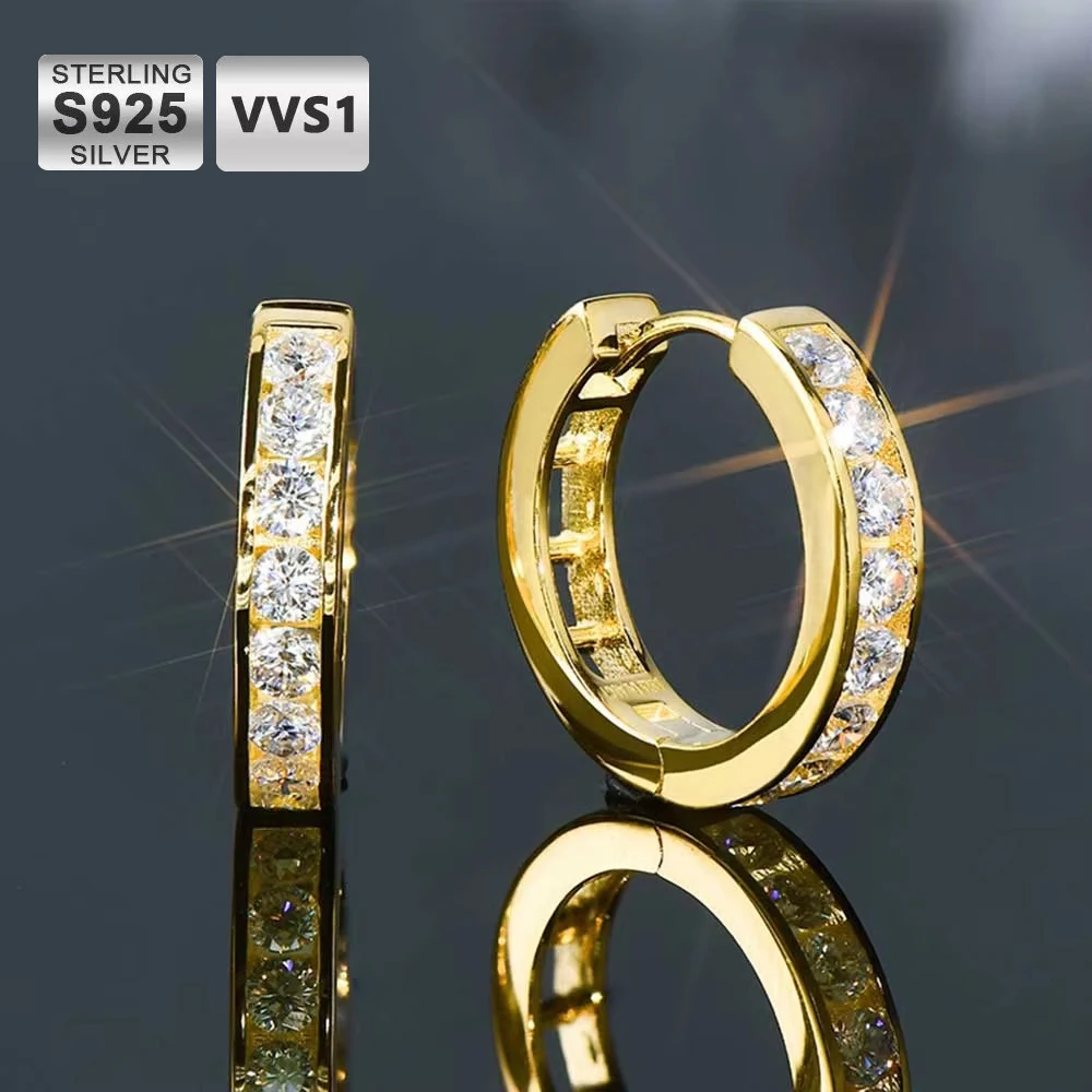 

ICEBLING Moissanite Hoop Earrings in S925 Sterling Silver-18K Yellow Gold Plated Hip Hop Jewelry Men Women Birthday Gift