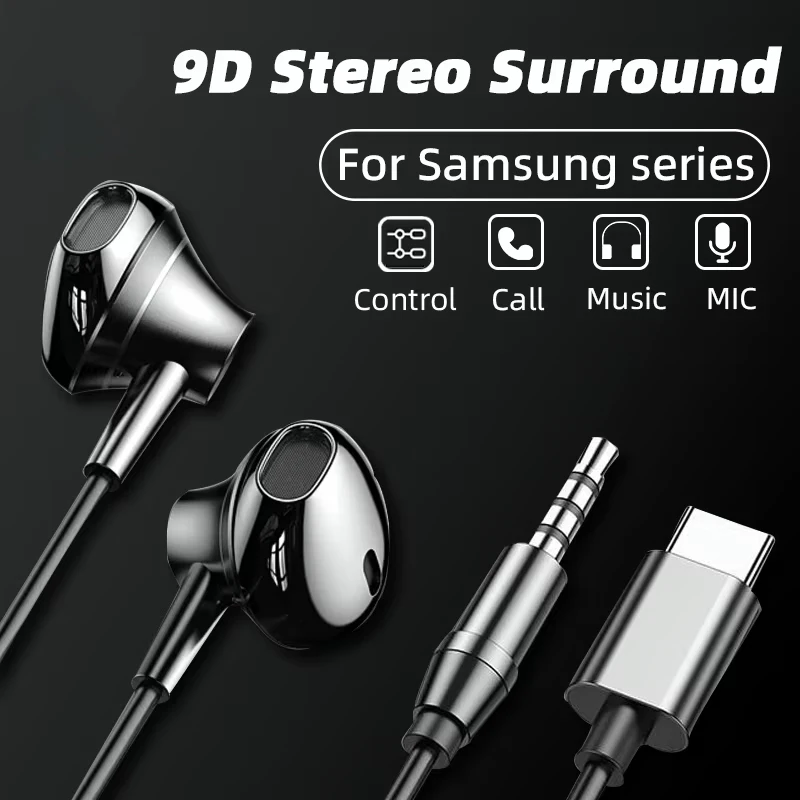 USB Type C In-Ear Wired Headphones 3.5mm Stereo Sport Music Earbud Handfree Headset Earphones With Mic For Samsung Xiaomi Huawei