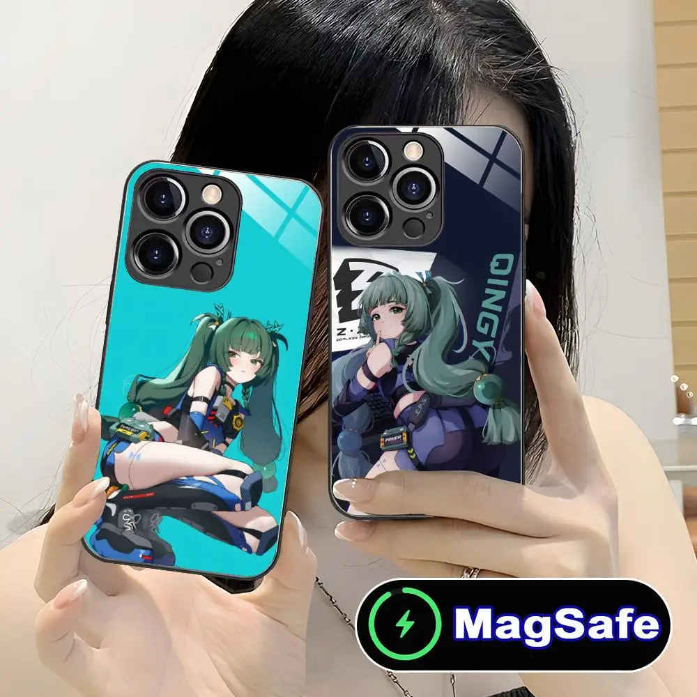 

Zenless Zone Zero QingYi Phone Case for iPhone 16 15 14 13 12 11 Pro Max Plus Mini MagSafe Glass Colour Protective Luxury Cover
