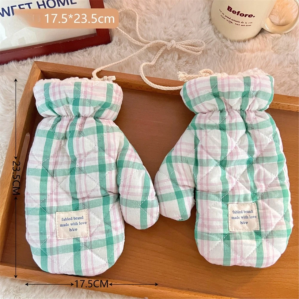 قفازات قطيفة كرتونية للربيع والصيف للفتيات في دفء الشتاء وقفازات سميكة للطالبات برقبة رسن لركوب الدراجات لمنع البرد