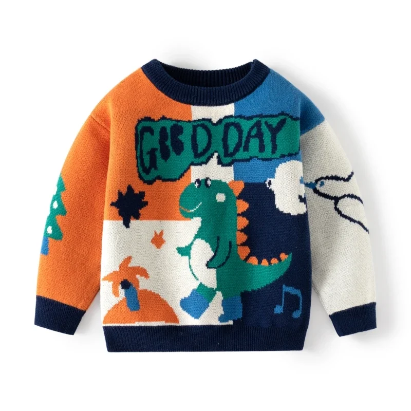 Autumn Winter Keep Warm Baby Boy Pullover Clothes Knit Sweater Toddler Girl Coat Kid Bottoming Soft Cute Dinosaur Cotton Tops