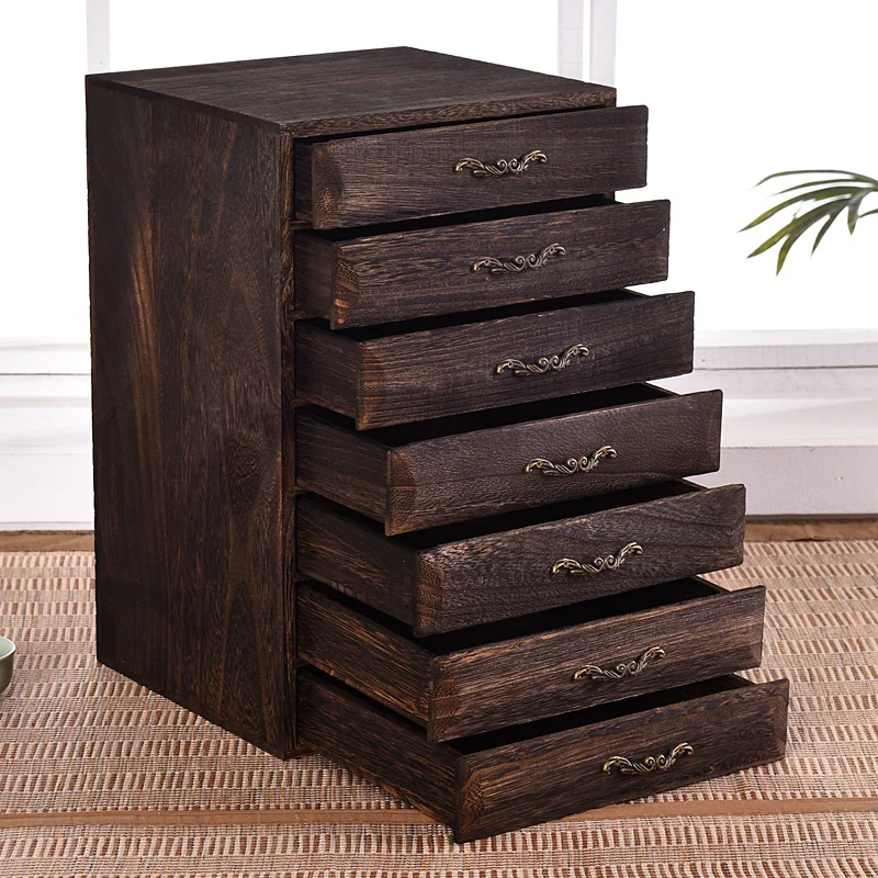 Multi-Layer Solid Wood Tea Storage Box Table Tung Wood Seven-Layer Drawer Multi-Functional Jewelry Organizer