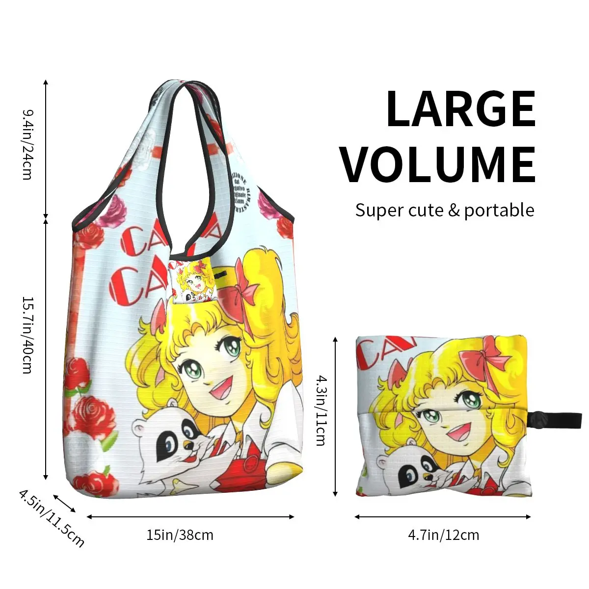 Borsa per la spesa di caramelle Kawaii riutilizzabile personalizzata borsa per la spesa da donna borsa per la spesa portatile con rose di Candice