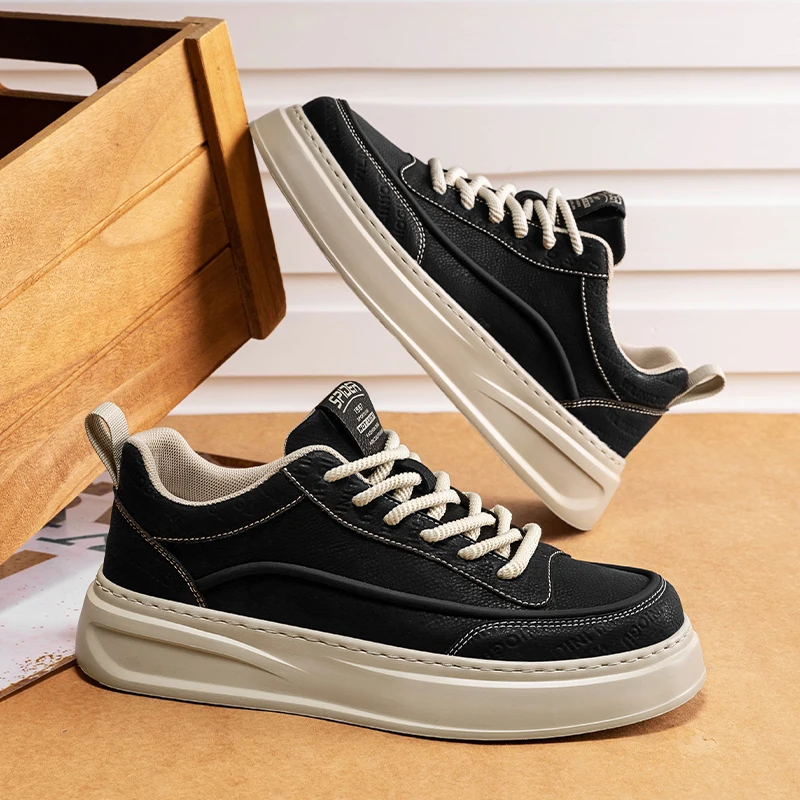 

Men's White Sneakers 2025 New Arrival Fashionable Casual Shoes Durable Anti-slip Thick-soled Elevator Comfortable Breathable Eas