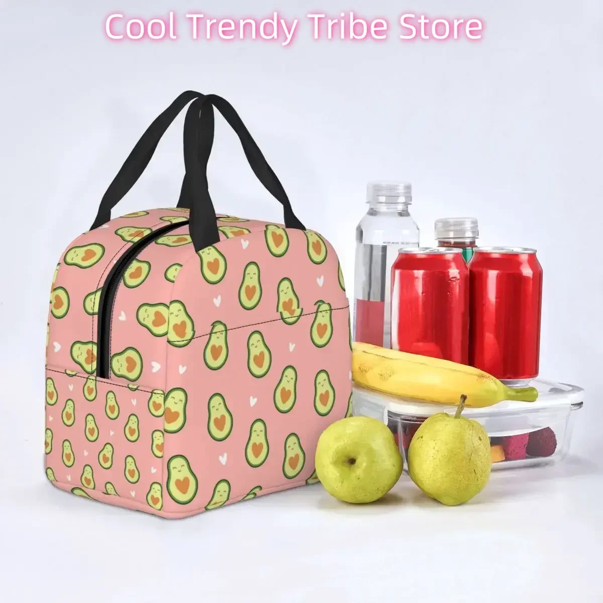 

Изолированная большая сумка для обеда с милым рисунком авокадо для женщин, многоразовый холодильник-холодильник, термобокс для бенто, детская школьная сумка