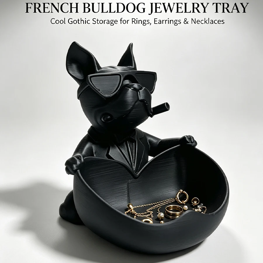 Trendy French Bulldog Key Storage Tray, Sunglasses and Puppy Figurine Storage Bowl, Jewelry, Keys, and Coins Desktop Organizer, Room Decoration for Men and Women