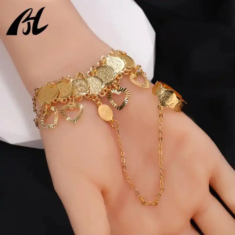 Trendy Luxury Jewelry Islam Coins Religious 21k Gold Plated Dubai Arabic Designs Money Coin Bracelet  set