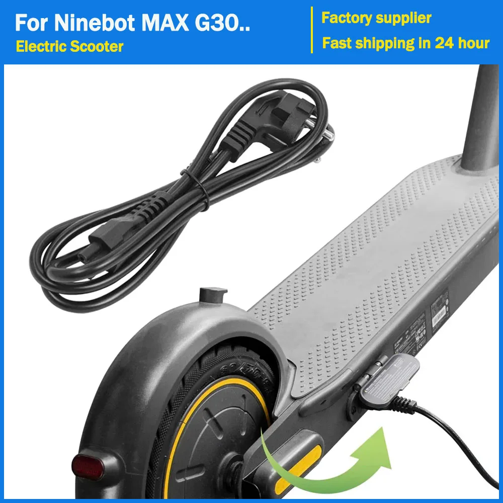 Cabo de carga de bateria para scooter elétrica, para segway ninebot max g30 g30d g30lp/le kickscooter, plugue ue, acessórios de linha de carregamento