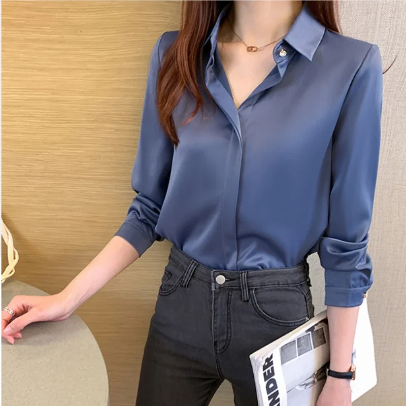 Korean Fashion Women's Blouses New Long Sleeve Top Black Shirt 2025 Casual Shirts and Blouses Solid Women Clothing Vintage Shirt