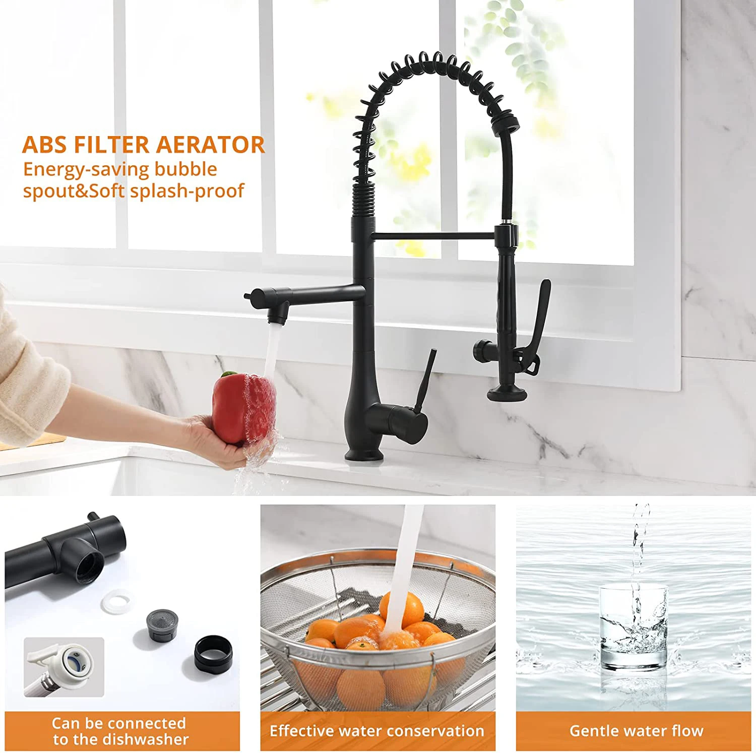 Rubinetto da cucina Rubinetto moderno in ottone Rubinetto da cucina con spruzzatore estraibile a molla per lavello