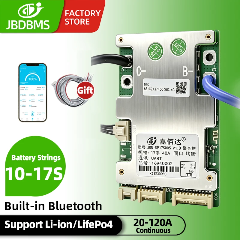 jbd bms 36v 48v 60v 20a 40a 50a 60a 80a 100a 120a 10s 11s 12s 13s 14s 15s 16s 17s smart bms support li-ion lifepo4 with BT uart