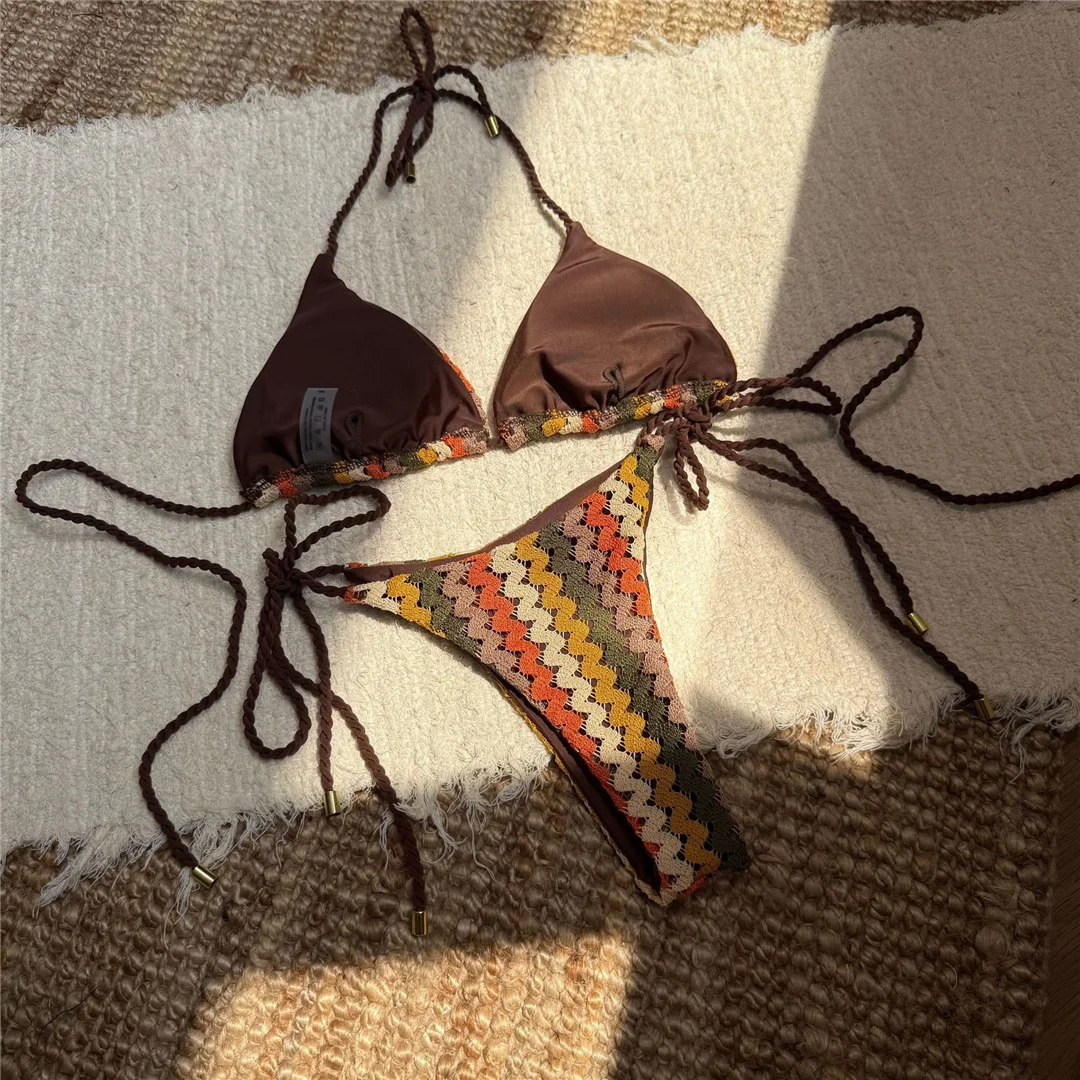 Bunter Neckholder-Bikini, Damen-Badeanzug, zweiteiliges Bikini-Set, hoch geschnittene Beine, gepolsterter Badeanzug, Badebekleidung, Schwimmbekleidung V6991 – Detail 8