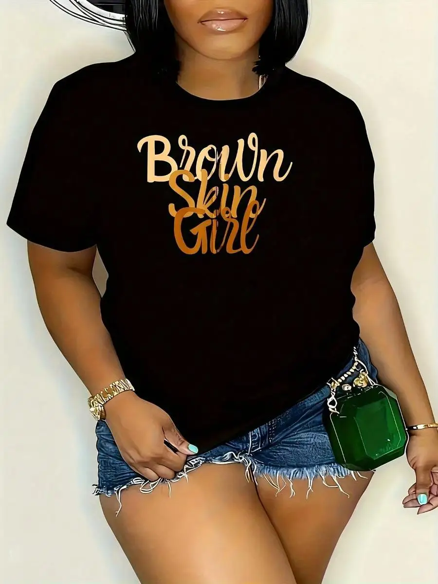 Brown Skin Black Been Magic 1 Pcs Women s Plus Size T-Shirt Funny Oversized Graphic Short Sleeve Tee Novelty 100_ Polyester Shirt Casual Crew Nec
