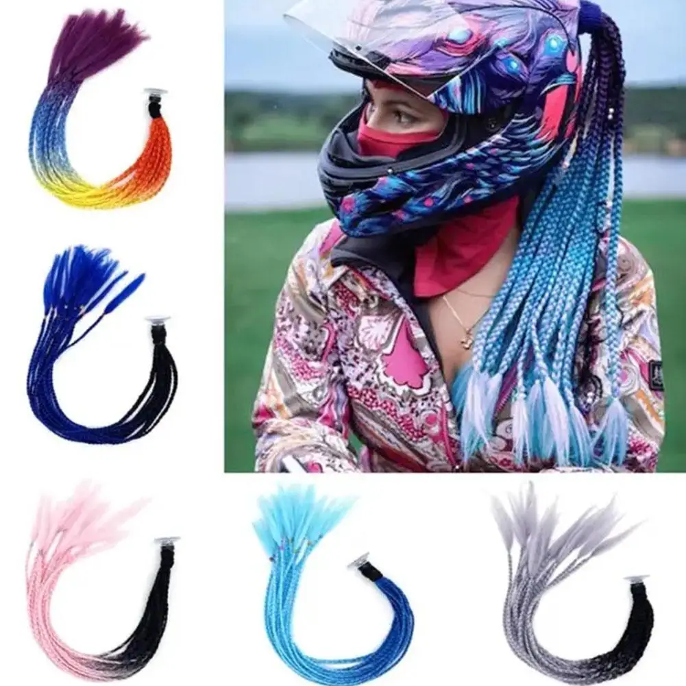 1PCS Helmet Twist Braids Motorcycle Ponytail Dirty Gradient Punk Ramp Hair Helmet Biker Decoration X0I9