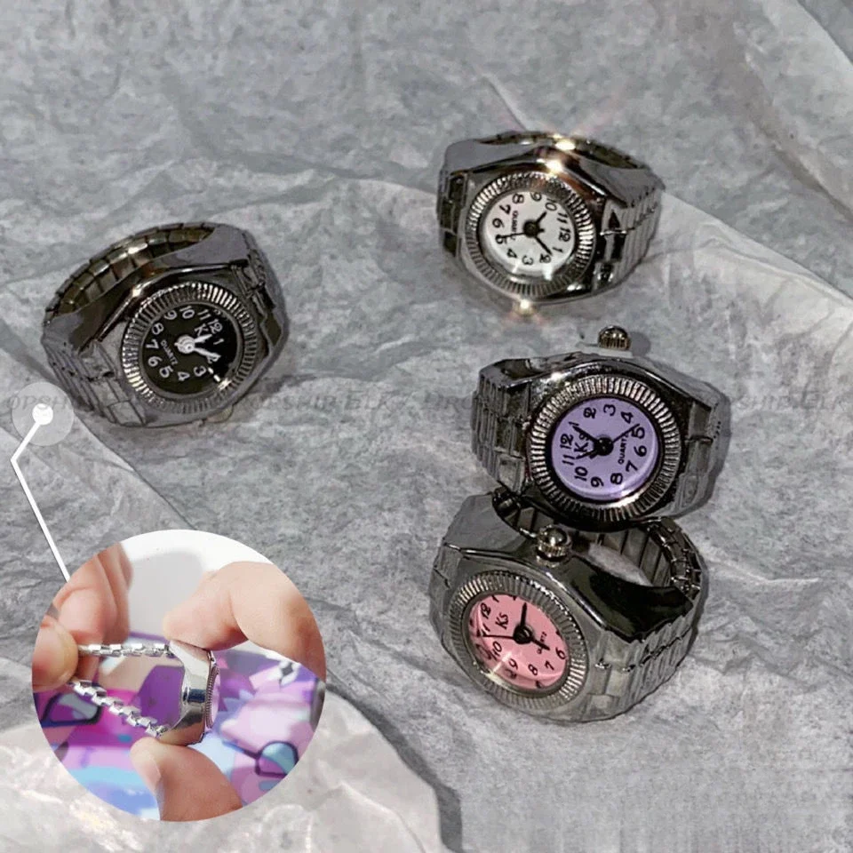 خمر الشرير الكوارتز فنجر ووتش الدائري للنساء الرجال زوجين خواتم الساعات الرقمية مرونة بسط فنجر الفرقة خاتم ساعة