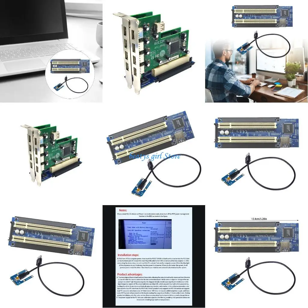 

C7AB Mini PCIE Card Adapter Converter Mini PCIE to 2 Port PCI Slot ASM1083 Chip with USB