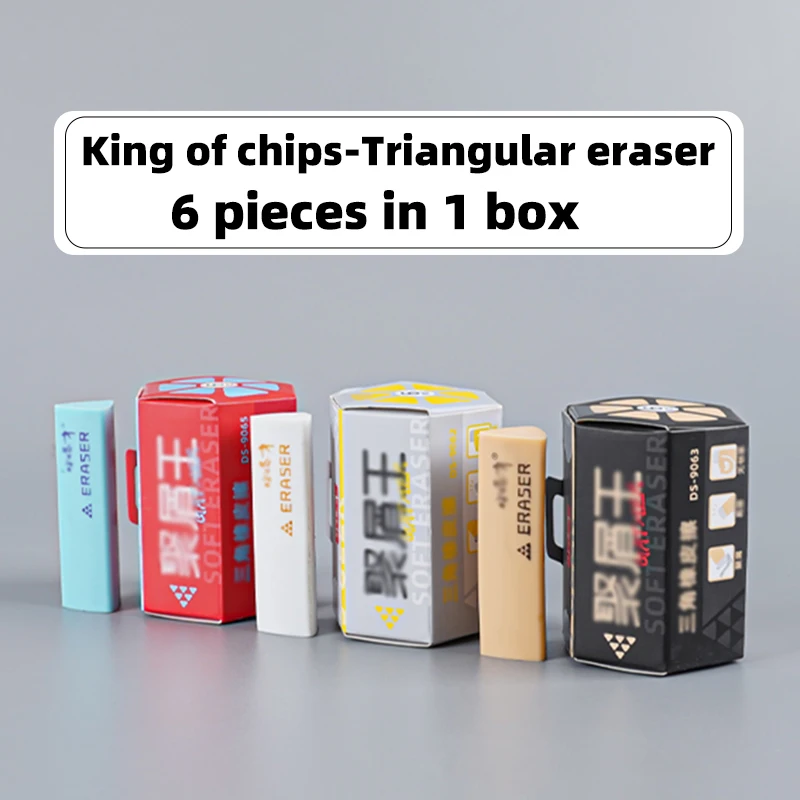 6Pcs Boxed Triangular Erasers, Erase Words in Stripes, Clean and Polycrumb, Daily Penciling and Drawing Art Use