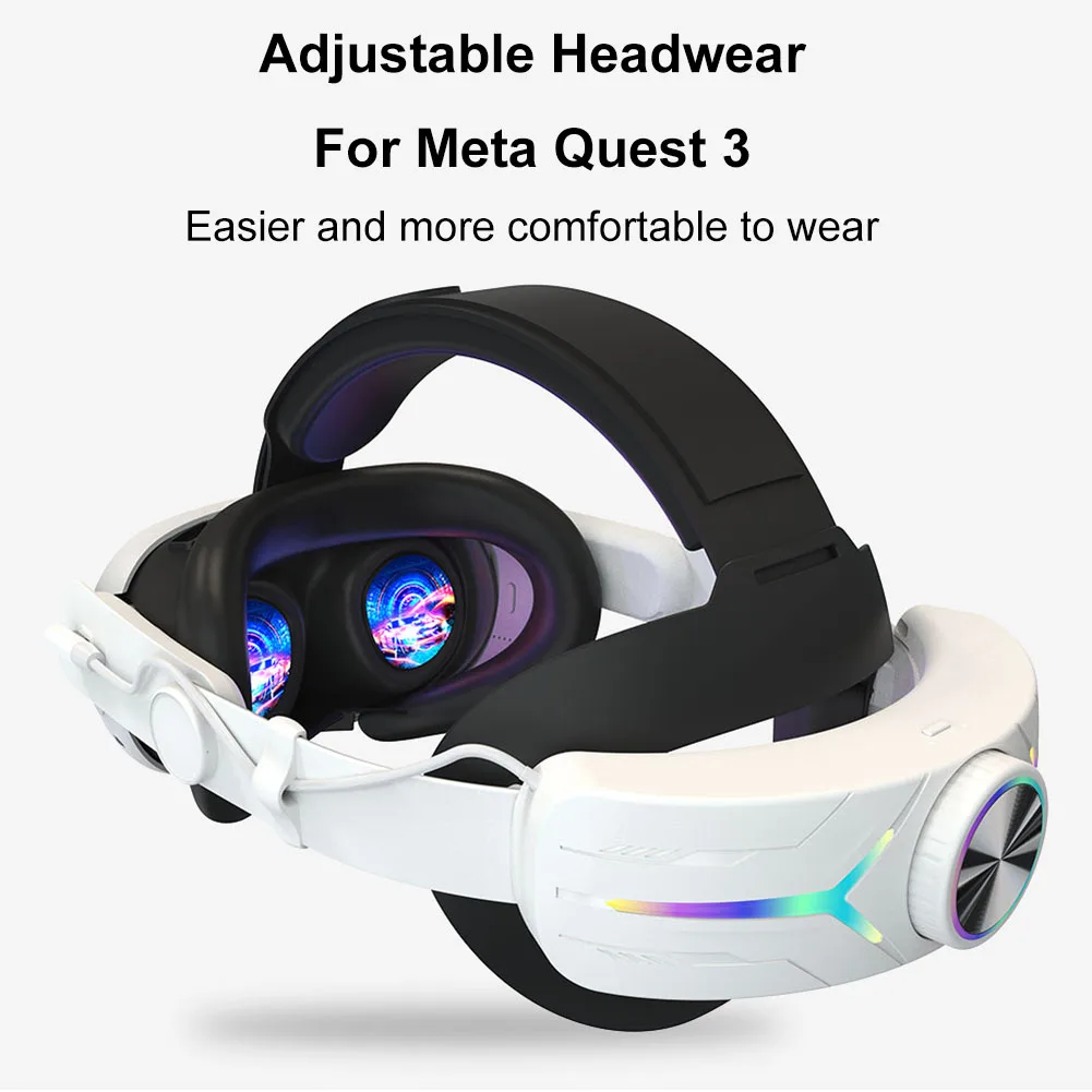 RGB Adjustable VR Head Band 8000mAh Rechargeable VR Lightweight Replacement Strap Reduce Face Pressure for Meta Quest 3 Headset